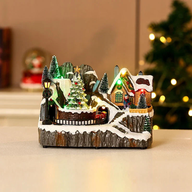 Christmas Village with LED Lights and Rotating Miniature Train Decoration - Image 31