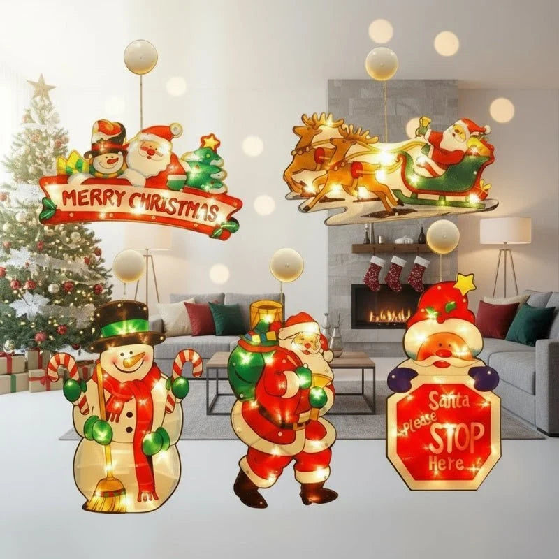 Christmas Window Lights Battery Operated LED Silhouette Decorations with Warm Glow - Image 1