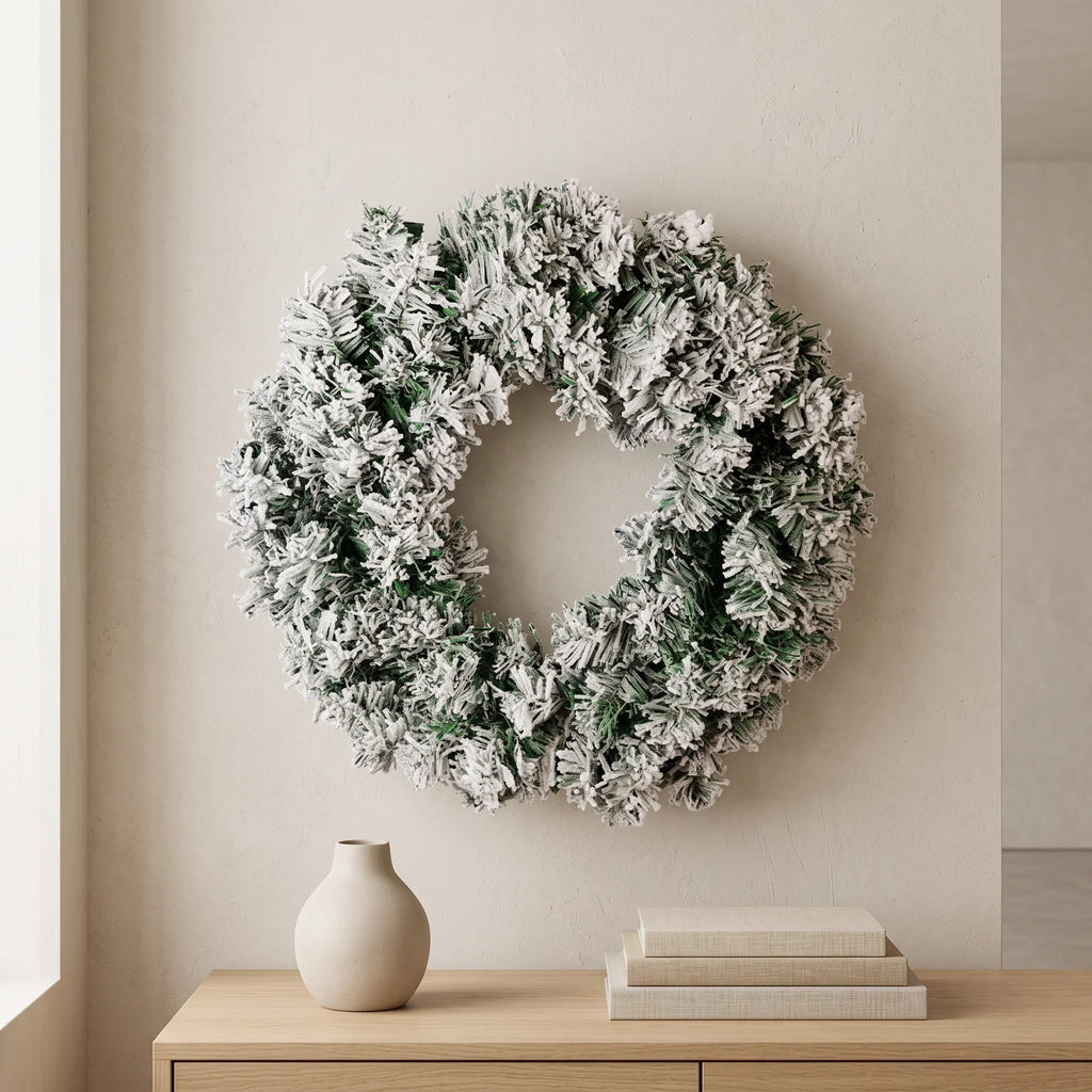 Christmas Wreath with Flocked Pine Needles and Snowflake Design for Front Door - Image 1