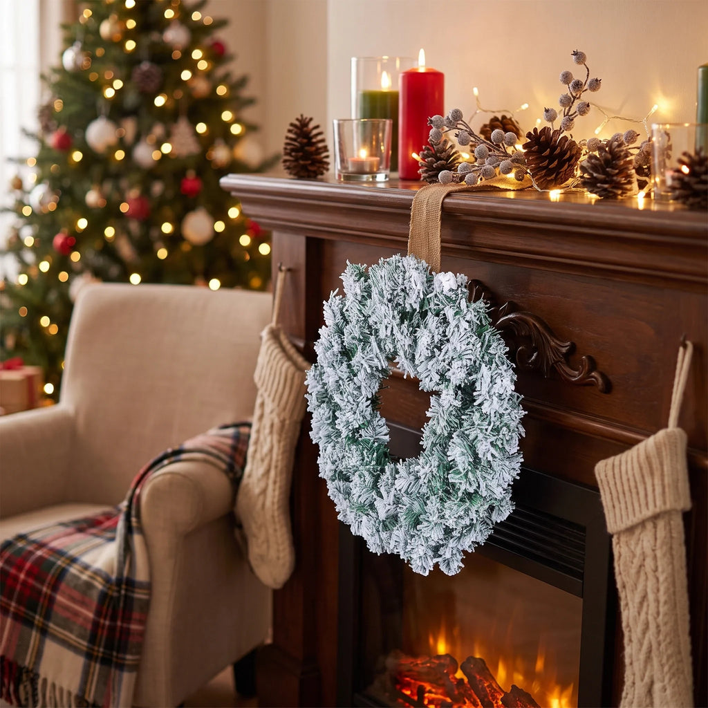 Christmas Wreath with Flocked Pine Needles and Snowflake Design for Front Door - Image 3