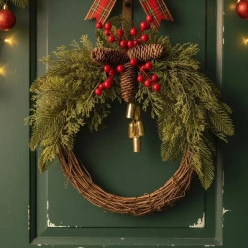 Christmas Wreath with Golden Bells Pinecones and Artificial Evergreen - Image 5