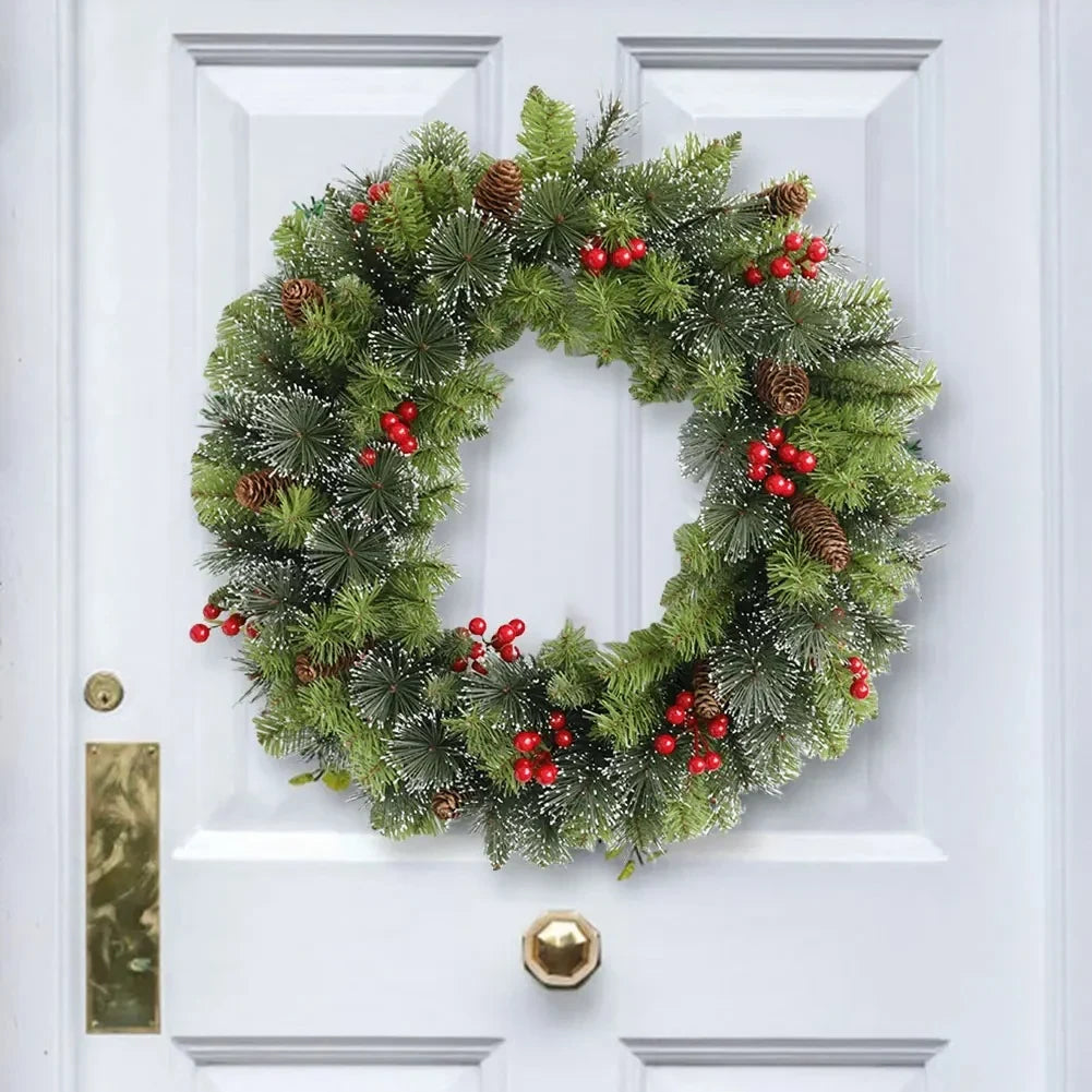 Christmas Wreath with LED Lights Artificial Pine Foliage Red Berries and Cones - Image 3