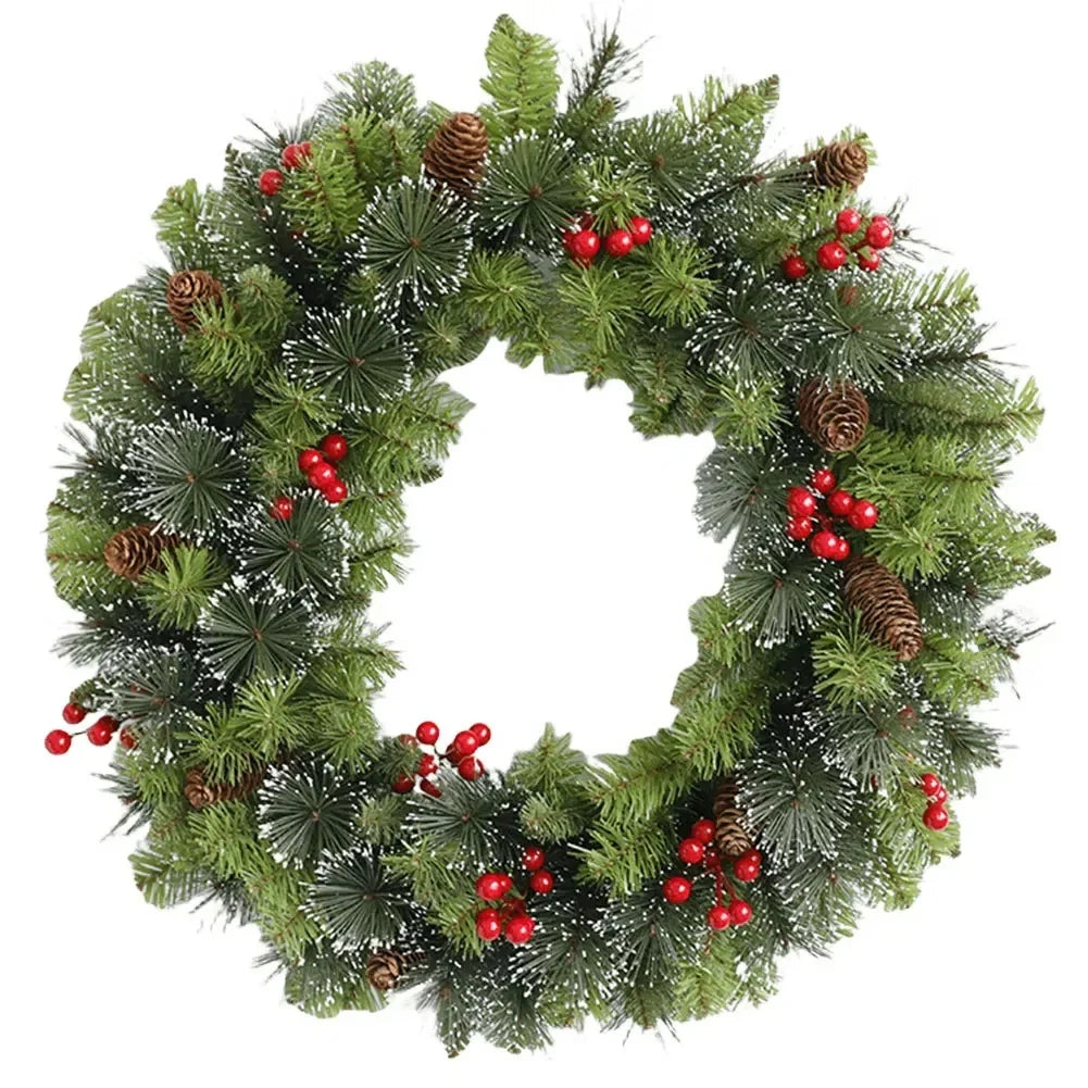 Christmas Wreath with LED Lights Artificial Pine Foliage Red Berries and Cones - Image 4