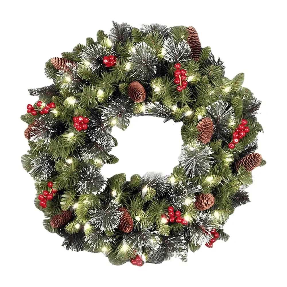 Christmas Wreath with LED Lights Artificial Pine Foliage Red Berries and Cones - Image 5