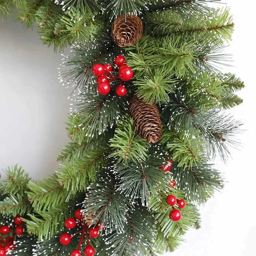 Christmas Wreath with LED Lights Artificial Pine Foliage Red Berries and Cones - Image 7