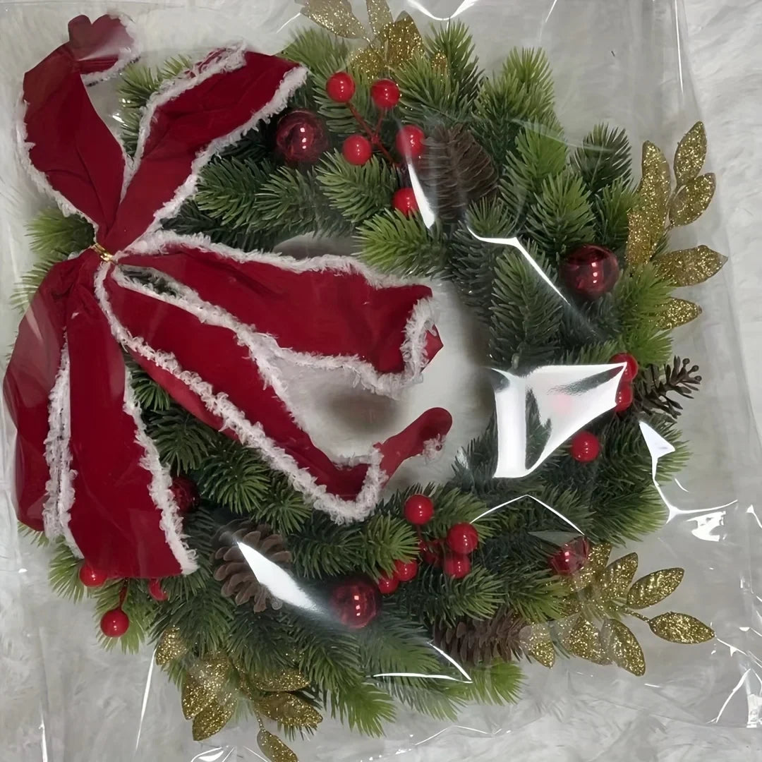 Christmas Wreath with Red Velvet Bow Ornaments and Pine Cones for Front Door - Image 5