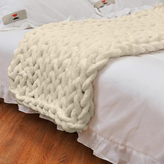 Chunky Knit Throw Blanket with Cozy Chenille Yarn and Oversized Loop Stitches Faux Fur - Image 1