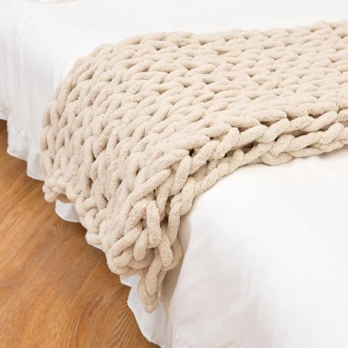 Chunky Knit Throw Blanket with Cozy Chenille Yarn and Oversized Loop Stitches Faux Fur - Image 2