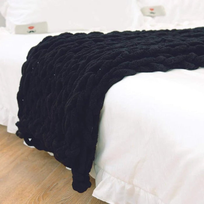 Chunky Knit Throw Blanket with Cozy Chenille Yarn and Oversized Loop Stitches Faux Fur - Image 3