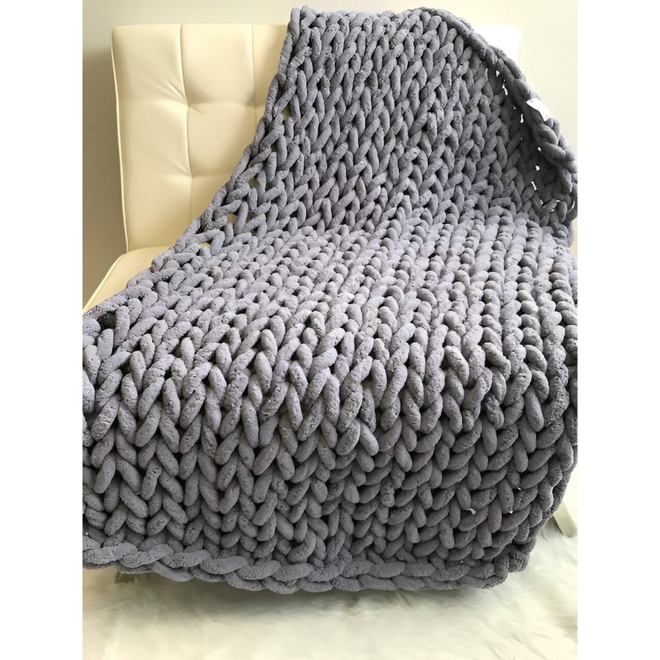 Chunky Knit Throw Blanket with Cozy Chenille Yarn and Oversized Loop Stitches Faux Fur - Image 4