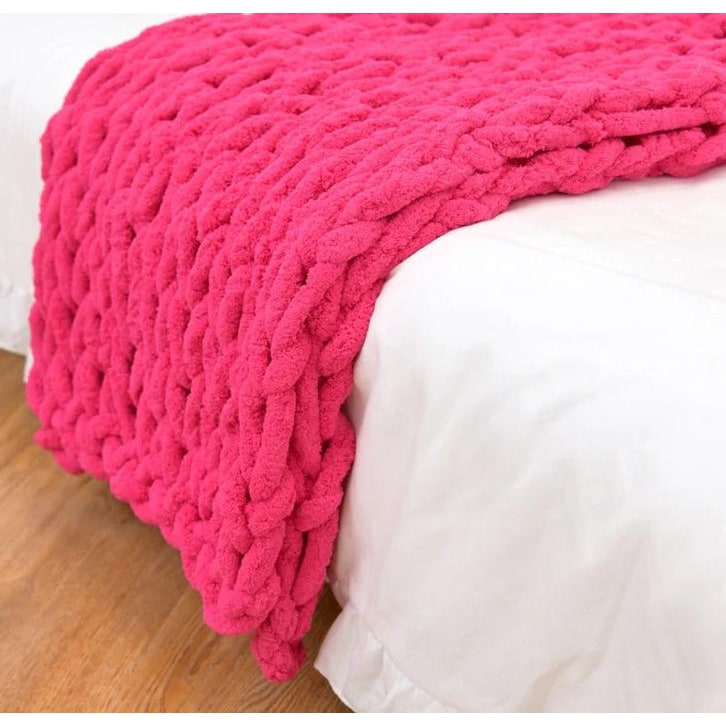 Chunky Knit Throw Blanket with Cozy Chenille Yarn and Oversized Loop Stitches Faux Fur - Image 5