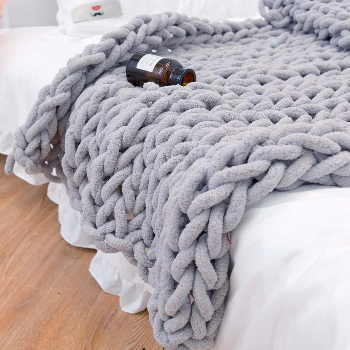 Chunky Knit Throw Blanket with Cozy Chenille Yarn and Oversized Loop Stitches Faux Fur - Image 6