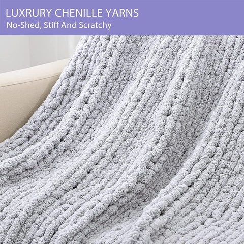 Chunky Knit Throw Blanket with Cozy Chenille Yarn and Oversized Loop Stitches Faux Fur - Image 7
