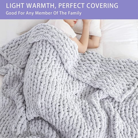 Chunky Knit Throw Blanket with Cozy Chenille Yarn and Oversized Loop Stitches Faux Fur - Image 8
