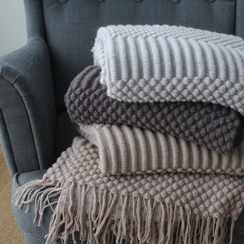 Chunky Knit Throw Blanket with Fringe Textured Popcorn Super Soft Polyester Sofa Size 127x170cm - Image 5