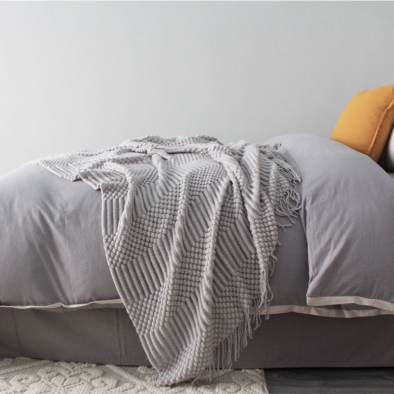 Chunky Knit Throw Blanket with Fringe Textured Popcorn Super Soft Polyester Sofa Size 127x170cm - Image 6