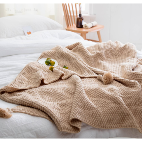 Chunky Knit Throw Blanket with Pom-Pom Tassels for Sofa - Image 5