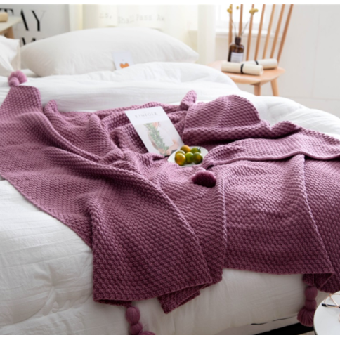 Chunky Knit Throw Blanket with Pom-Pom Tassels for Sofa - Image 6