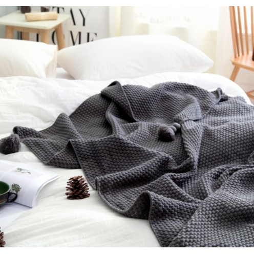 Chunky Knit Throw Blanket with Pom-Pom Tassels for Sofa - Image 7