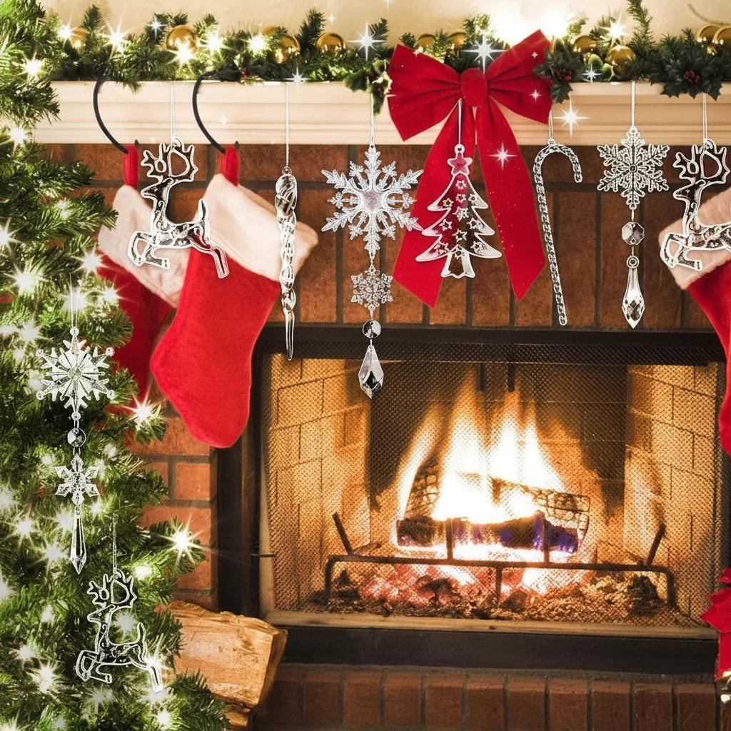 Clear Acrylic Christmas Ornaments Set with Snowflakes and Icicles Shatterproof Hanging Decorations - Image 2