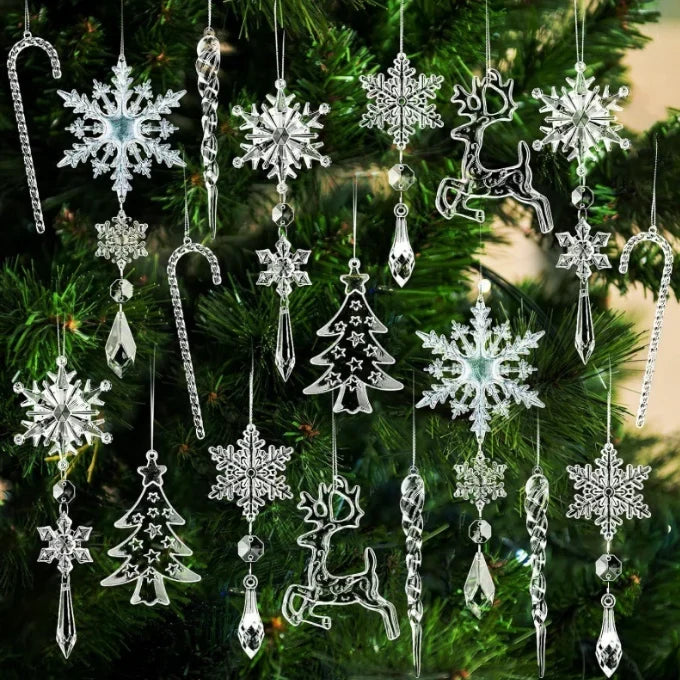 Clear Acrylic Christmas Ornaments Set with Snowflakes and Icicles Shatterproof Hanging Decorations - Image 5