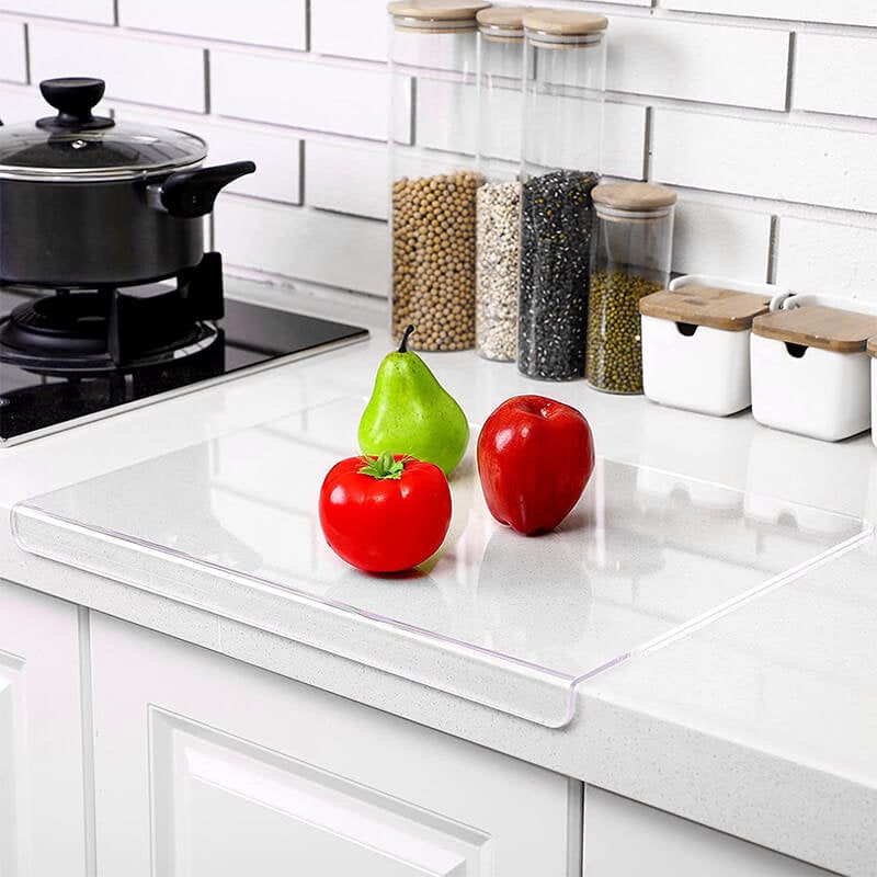 Clear Acrylic Plastic Cutting Board with Non-Slip Feet and Counter Lip Edge Protector - Image 4
