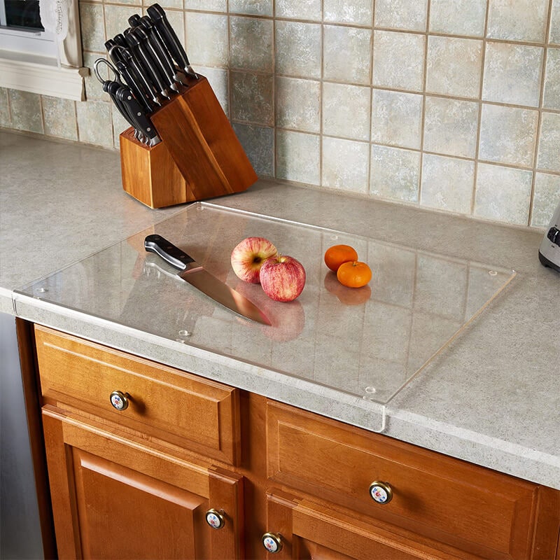 Clear Acrylic Plastic Cutting Board with Non-Slip Feet and Counter Lip Edge Protector - Image 5