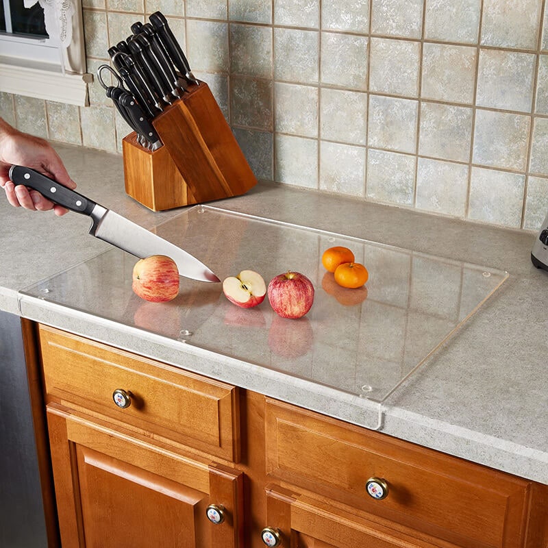 Clear Acrylic Plastic Cutting Board with Non-Slip Feet and Counter Lip Edge Protector - Image 6