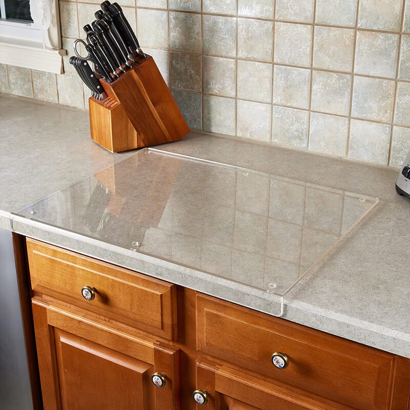 Clear Acrylic Plastic Cutting Board with Non-Slip Feet and Counter Lip Edge Protector - Image 8
