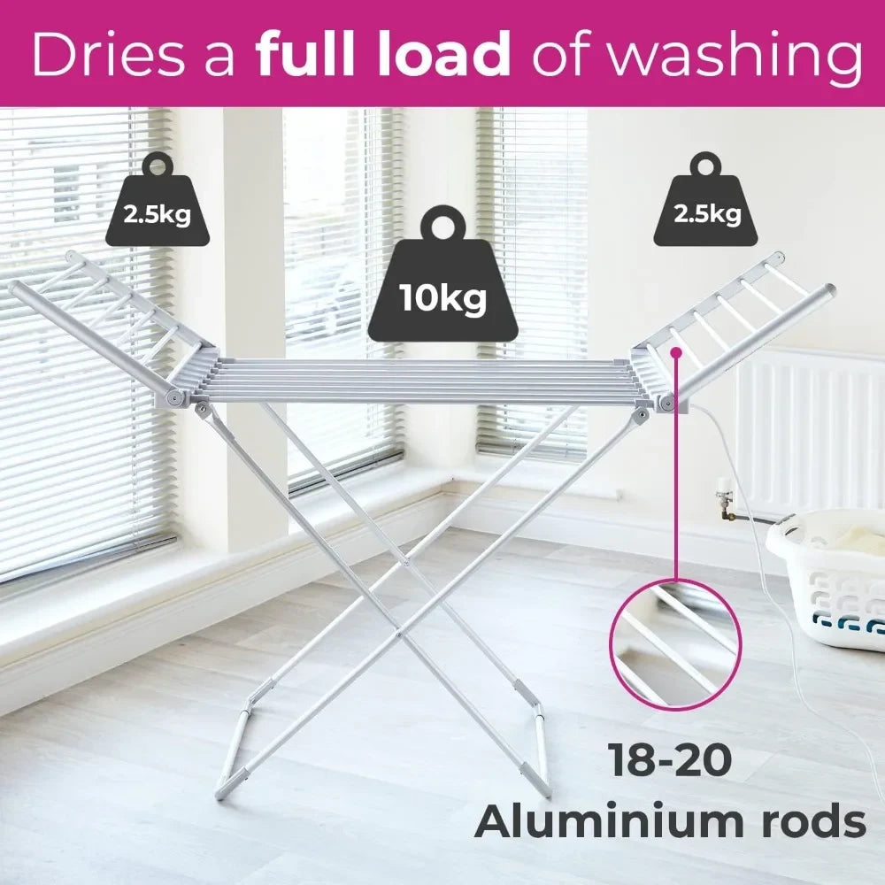 Clothes Drying Rack Electric Heated Foldable Aluminum Portable Laundry Airer - Image 2