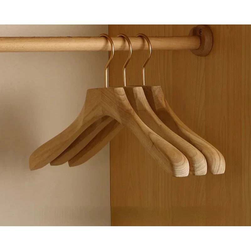 Clothes Hangers Wooden Coat Suit Wide Shoulder Non Slip Metal Clips Camphor Wood - Image 2