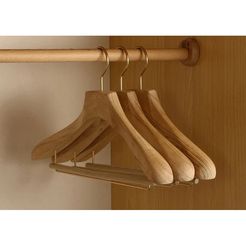 Clothes Hangers Wooden Coat Suit Wide Shoulder Non Slip Metal Clips Camphor Wood - Image 3