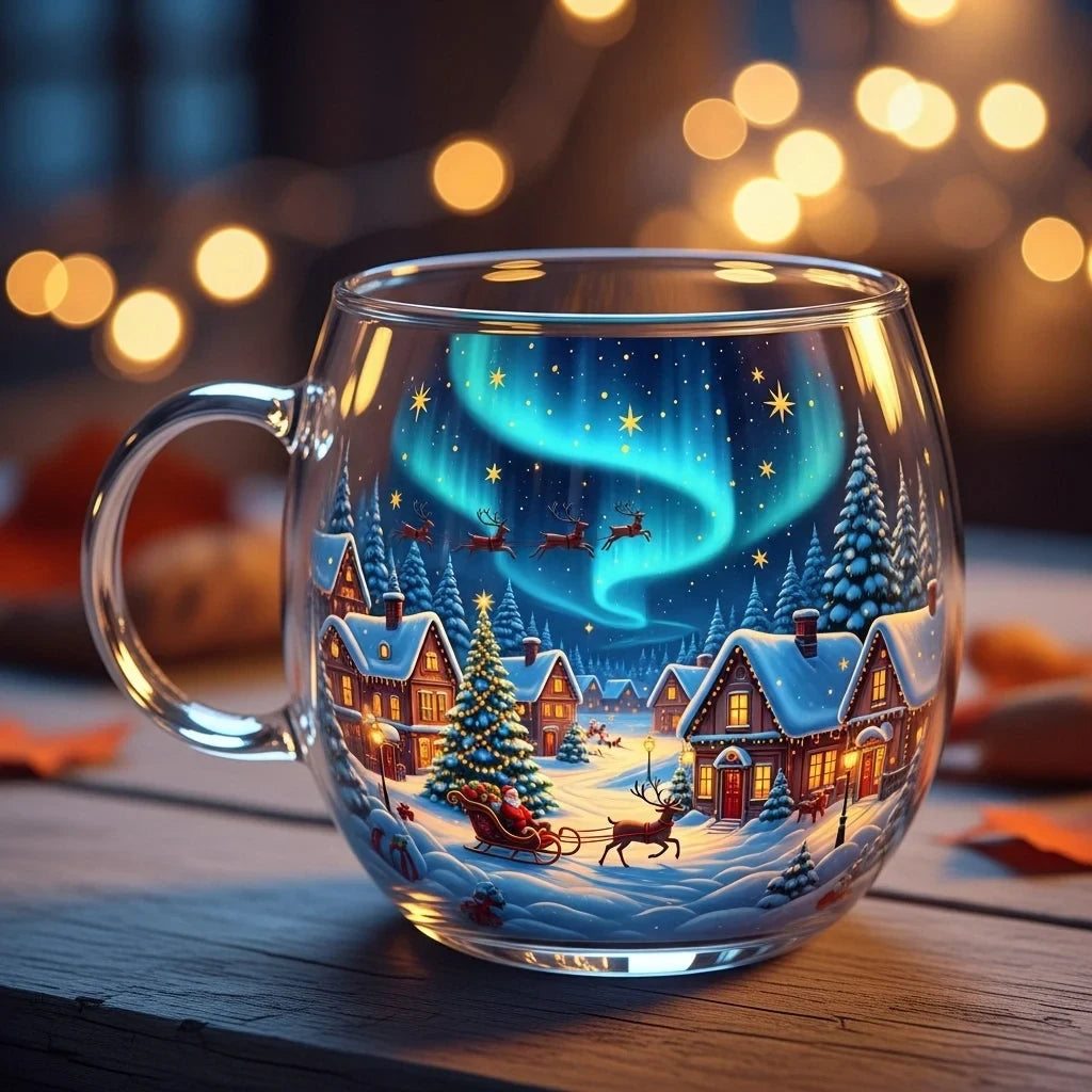 Coffee Mug with Festive Holiday Illustrations and Clear Glass Rounded Design - Image 1