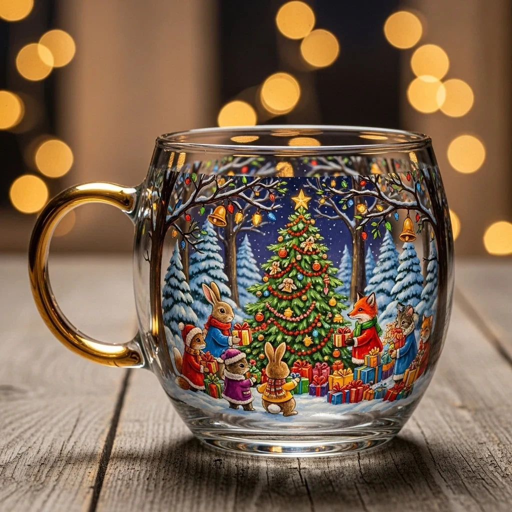 Coffee Mug with Festive Holiday Illustrations and Clear Glass Rounded Design - Image 2