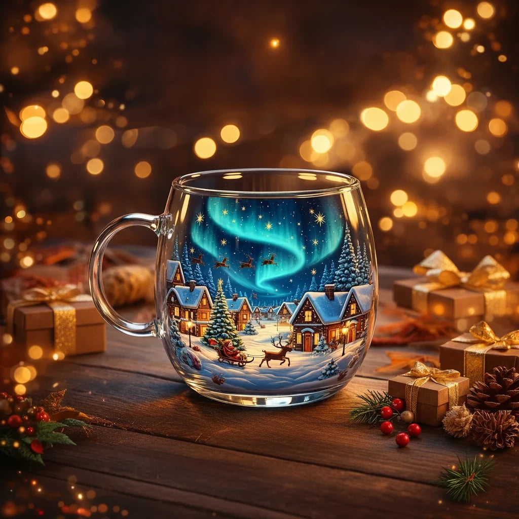 Coffee Mug with Festive Holiday Illustrations and Clear Glass Rounded Design - Image 4