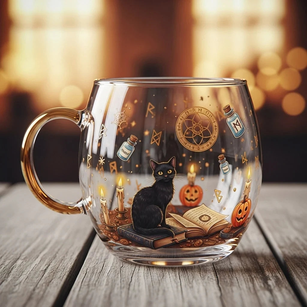 Coffee Mug with Festive Holiday Illustrations and Clear Glass Rounded Design - Image 5