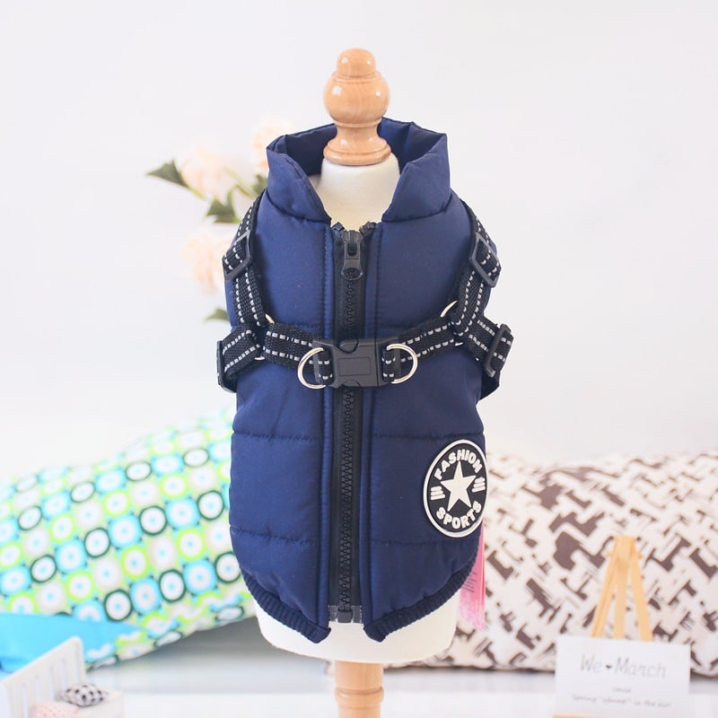 Cold Weather Dog Jacket with Harness Waterproof Padded Puffer Coat for Winter - Image 1