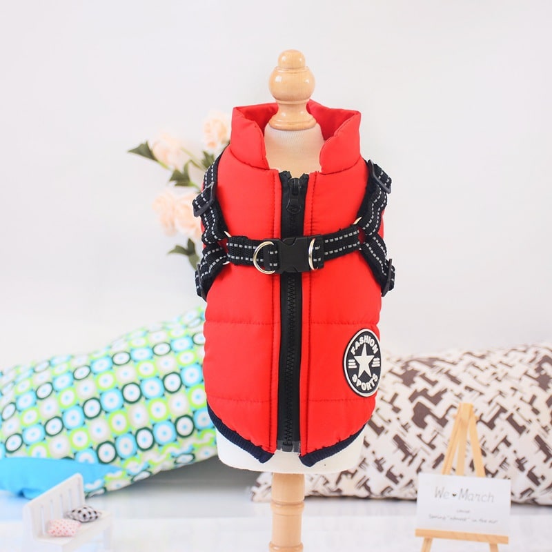 Cold Weather Dog Jacket with Harness Waterproof Padded Puffer Coat for Winter - Image 9