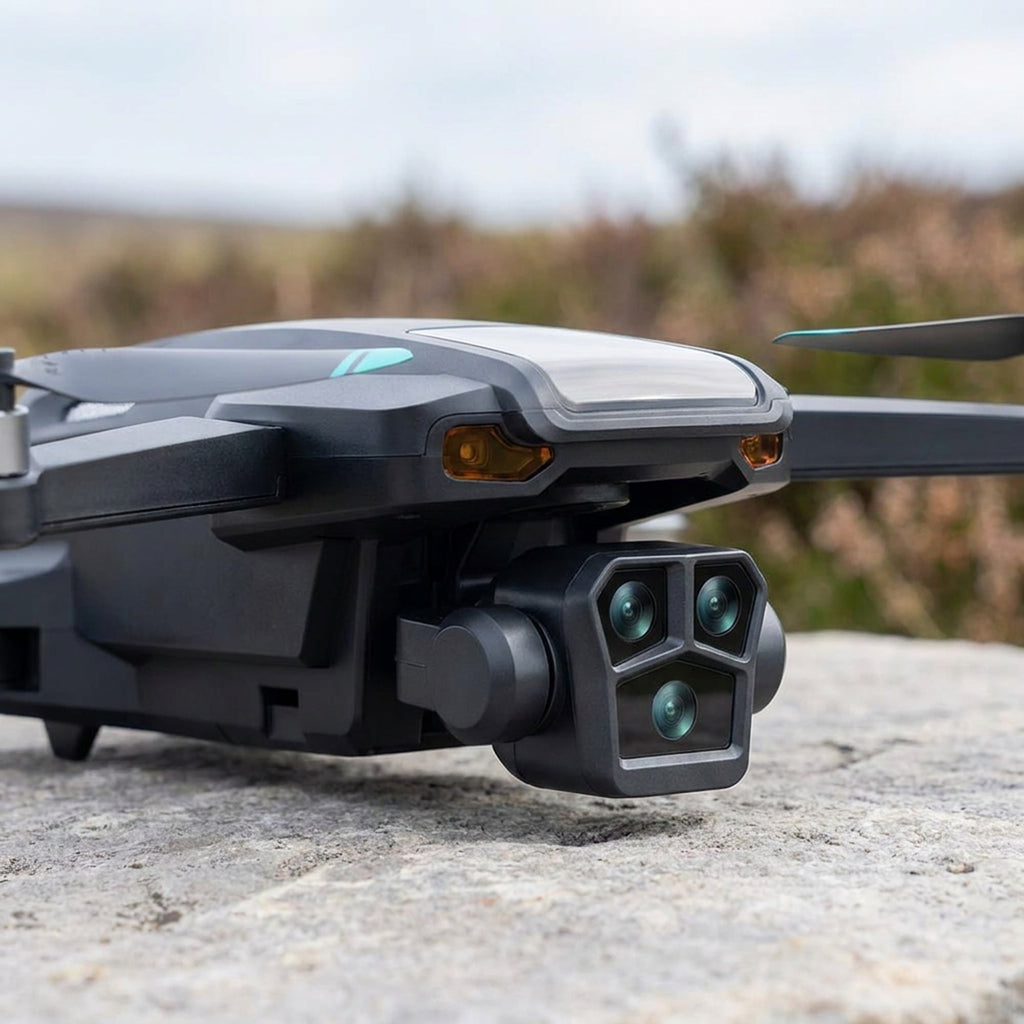Compact Foldable Camera Drone with Triple Lens and Quadcopter Design for Aerial Photography - Image 3