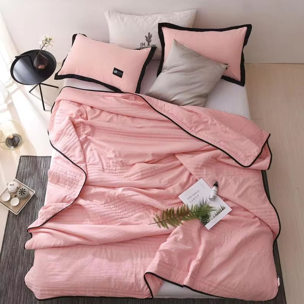 Cooling Blanket with Channel Quilted Design and Contrast Trim for Hot Sleepers - Image 1