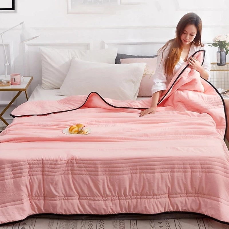 Cooling Blanket with Channel Quilted Design and Contrast Trim for Hot Sleepers - Image 11