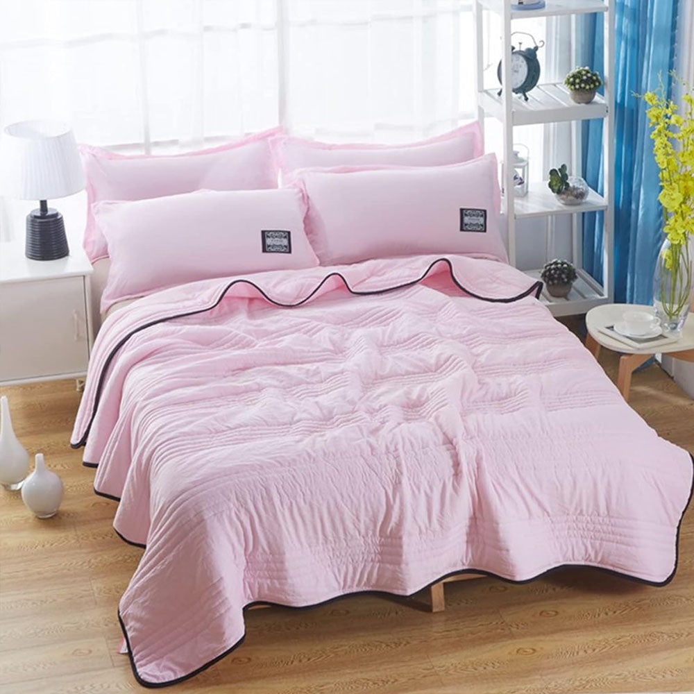 Cooling Blanket with Channel Quilted Design and Contrast Trim for Hot Sleepers - Image 9