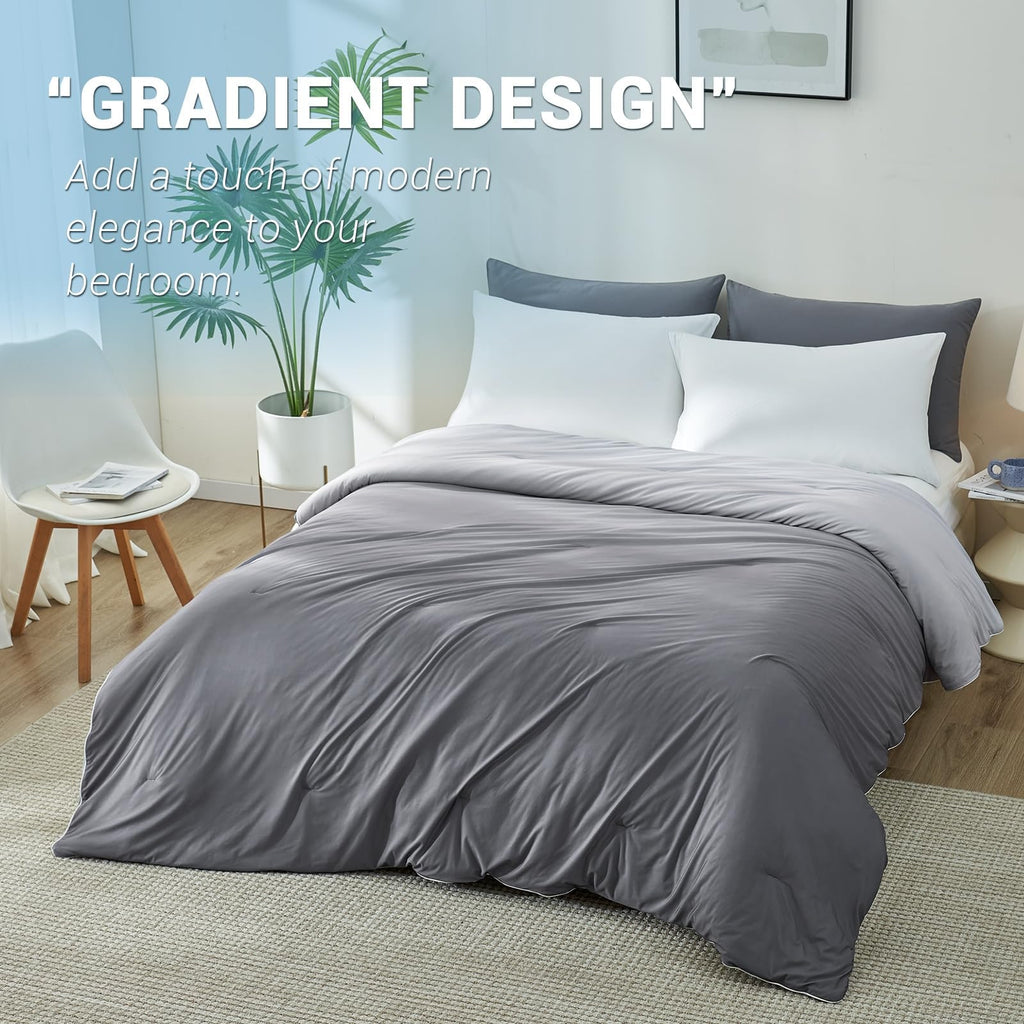 Cooling Comforter Blanket Bedding Lightweight Breathable Quilted Gradient Grey - Image 3