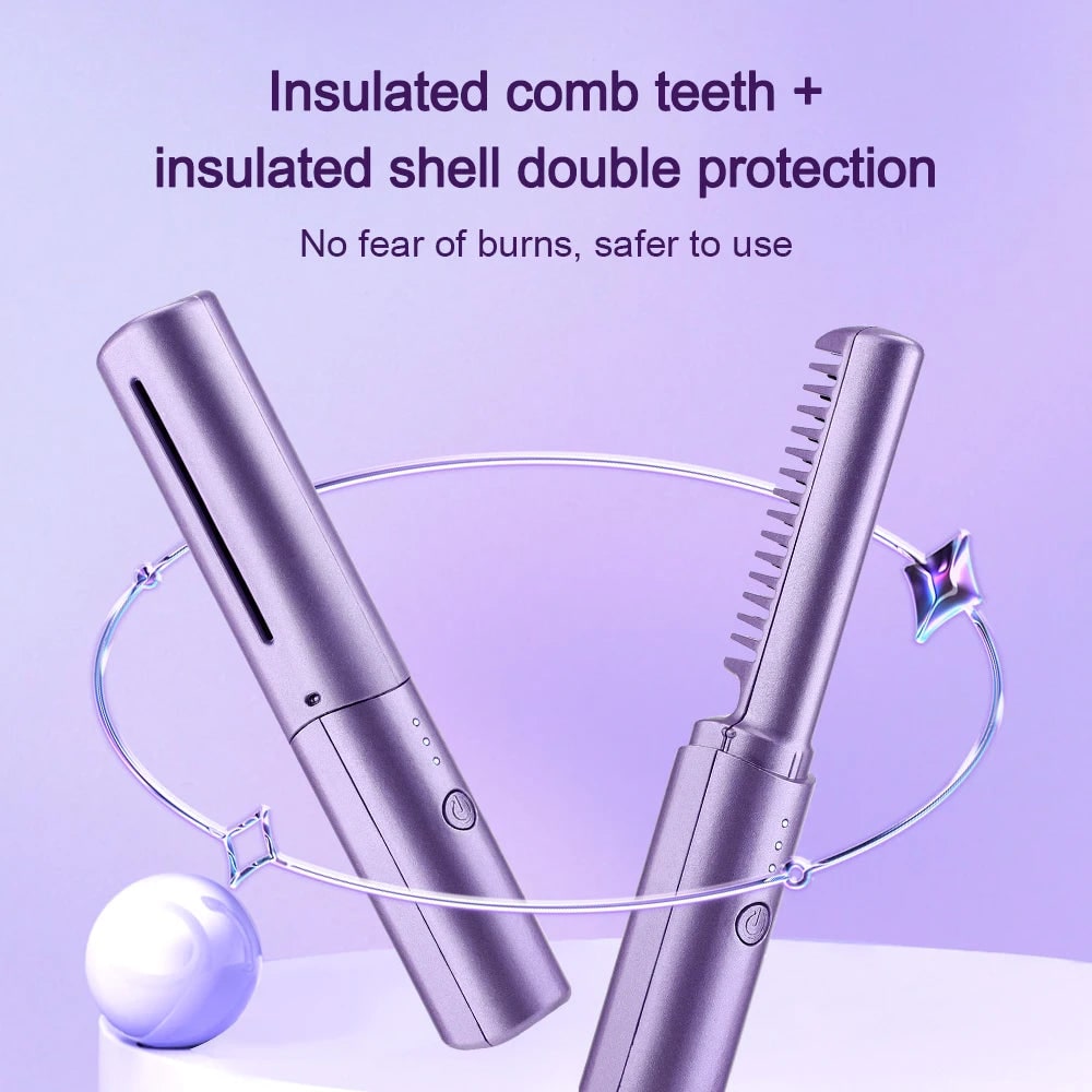 Cordless Hair Straightener Brush Portable Wireless LED Ceramic Heated Comb - Image 4