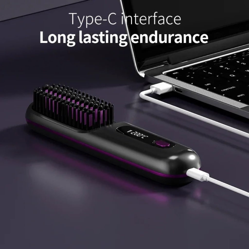 Cordless Hair Straightener Brush Rechargeable Wireless USB Portable Digital Display - Image 2