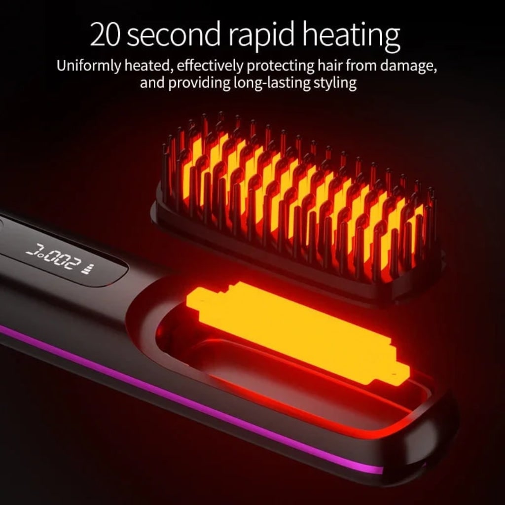 Cordless Hair Straightener Brush Rechargeable Wireless USB Portable Digital Display - Image 3