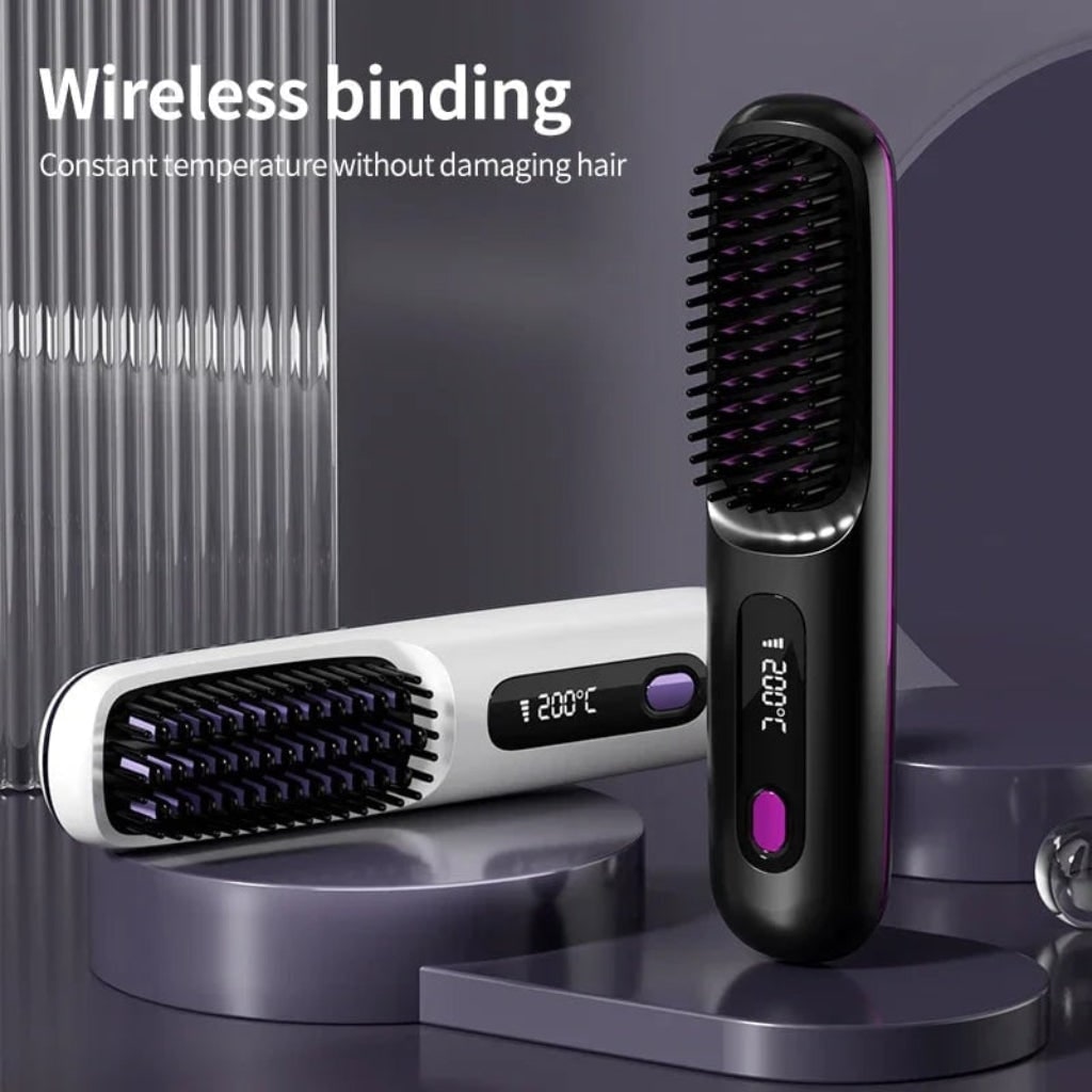 Cordless Hair Straightener Brush Rechargeable Wireless USB Portable Digital Display - Image 5