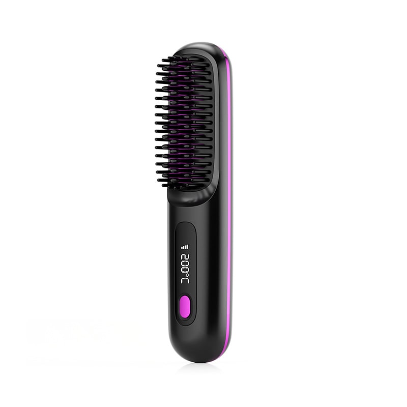 Cordless Hair Straightener Brush with Portable Wireless Design and Digital Temperature Display - Image 1