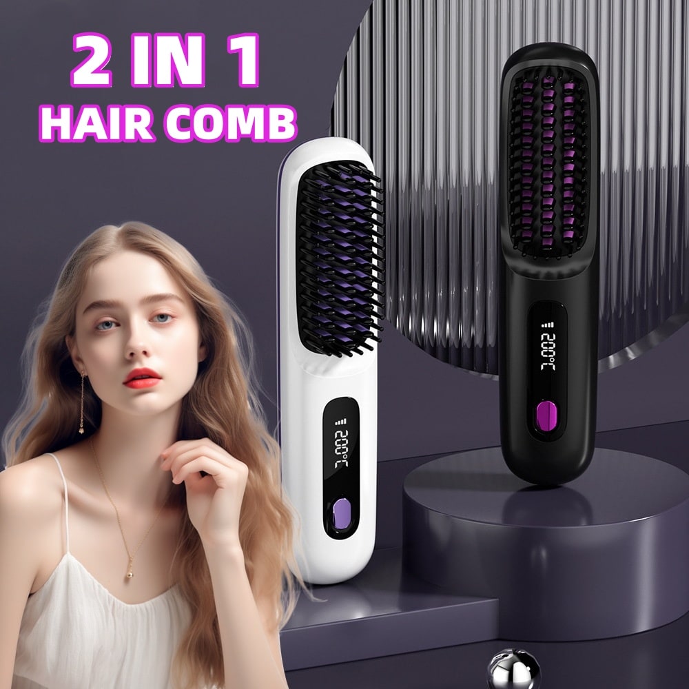 Cordless Hair Straightener Brush with Portable Wireless Design and Digital Temperature Display - Image 25
