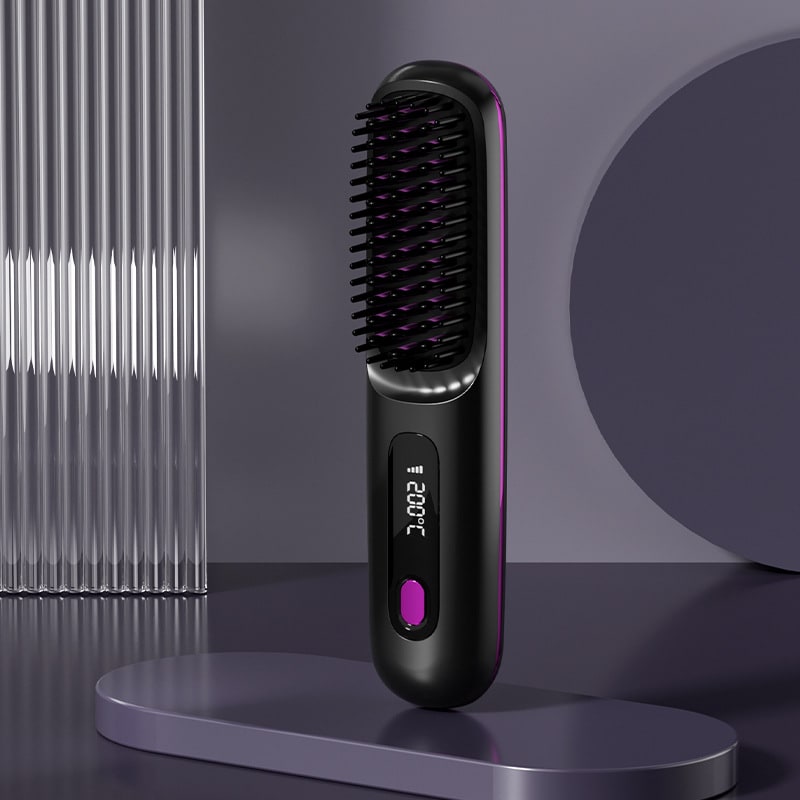 Cordless Hair Straightener Brush with Portable Wireless Design and Digital Temperature Display - Image 3
